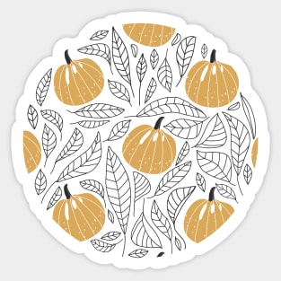 Abstract floral pattern with pumpkins and contour leaves. Autumn Fall Season. Sticker